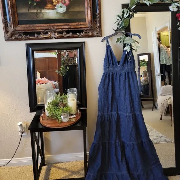 Free People | Dresses | Vng Denim Maxi Double Strap Cotton Summer Dress |  Poshmark
